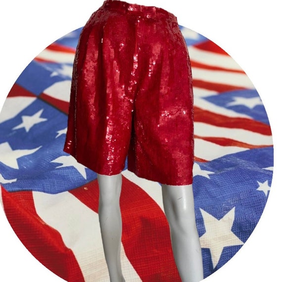 Sparkling 80s Red Silk Sequined Shorts Dance Cosp… - image 8