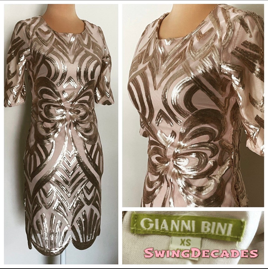 Rose Gold Sequined Designer Dress Size S M Excellent Condition Etsy