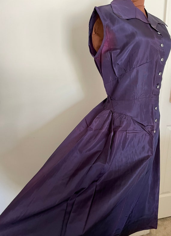 Dazzling 40s Rich Purple Taffeta Dress with Full … - image 4