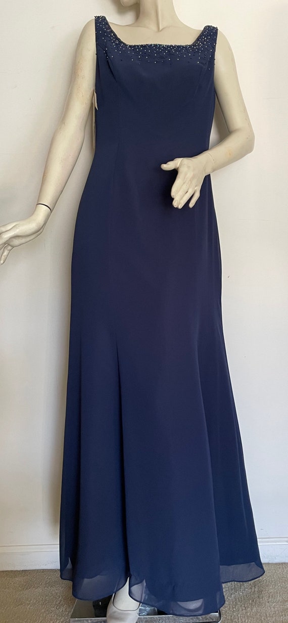 Striking Deep Blue Formal Dress with Beaded Trim … - image 2