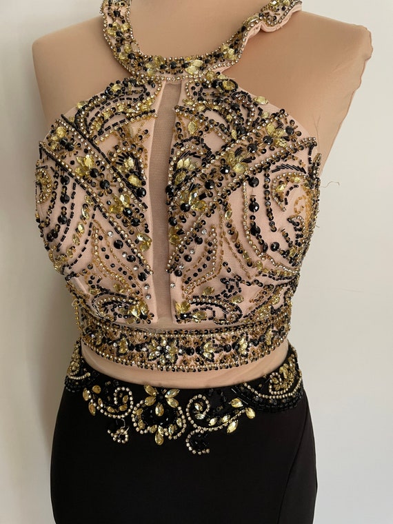 Amazing Cleopatra Influenced beaded Halter Gown w… - image 6