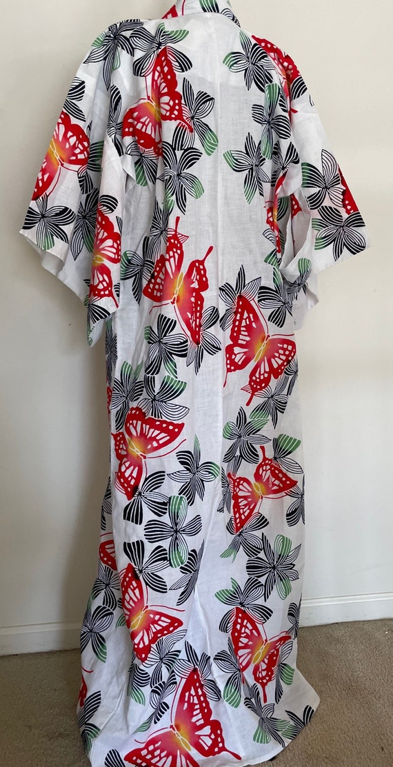 Crisp Cotton Kimono Style Long Robe with Butterfl… - image 4
