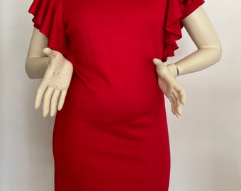 calvin klein red ruffle dress Calvin Klein | Dresses | Calvin Klein Red Ruffle Bell Sleeve Sheath Dress 6