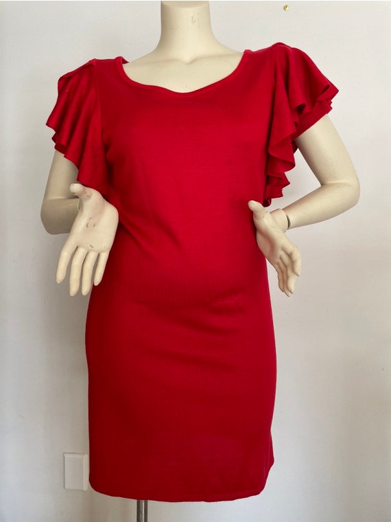 Bright Red Knit Dress by Designer Calvin Klein wi… - image 9