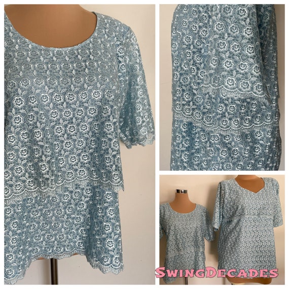 XL Light Blue Lace Formal Top in Large Size Never… - image 1