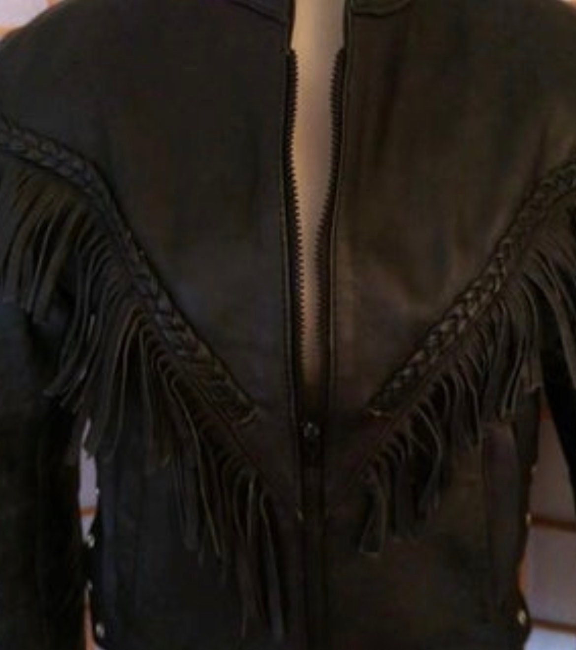 Leather fringe store biker jacket