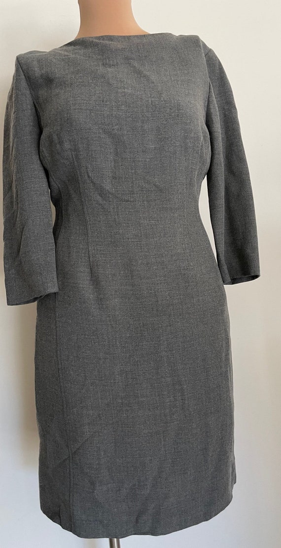 Sweet Designer Pencil Dress in Gray Wool Blend By… - image 4