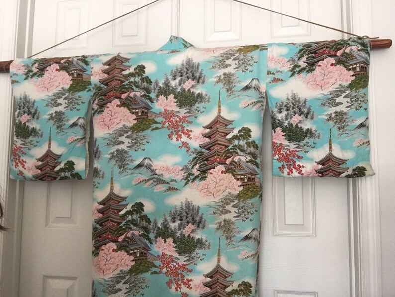 Kimono of Cherry Blossoms and Japanese Pagoda Graphics Vintage - Etsy