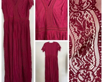 Amazing Dark Red Lace Gown with Cinched Peek Through Waist in Plus Size Extra Large