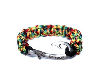 Rasta Cobra Braid Fish Hook Bracelet