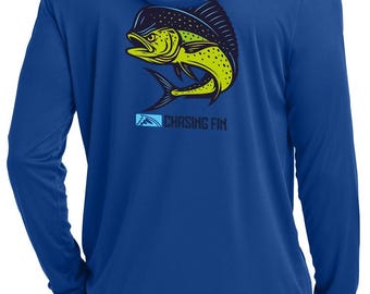 Chasing Fin Mahi Mahi  Long Sleeve Performance Hoodie Shirt Blue
