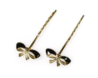 Vintage Enamel Ribbon Bow Bobby Pins (Set of Two)