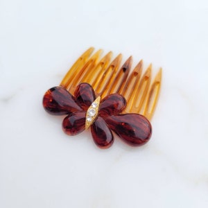 Italian Vintage Bakelite Flower Swarovski Crystals Hair Comb image 2