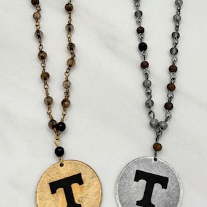 Tennessee State Vols Power T Beaded Engraved Coin Necklace