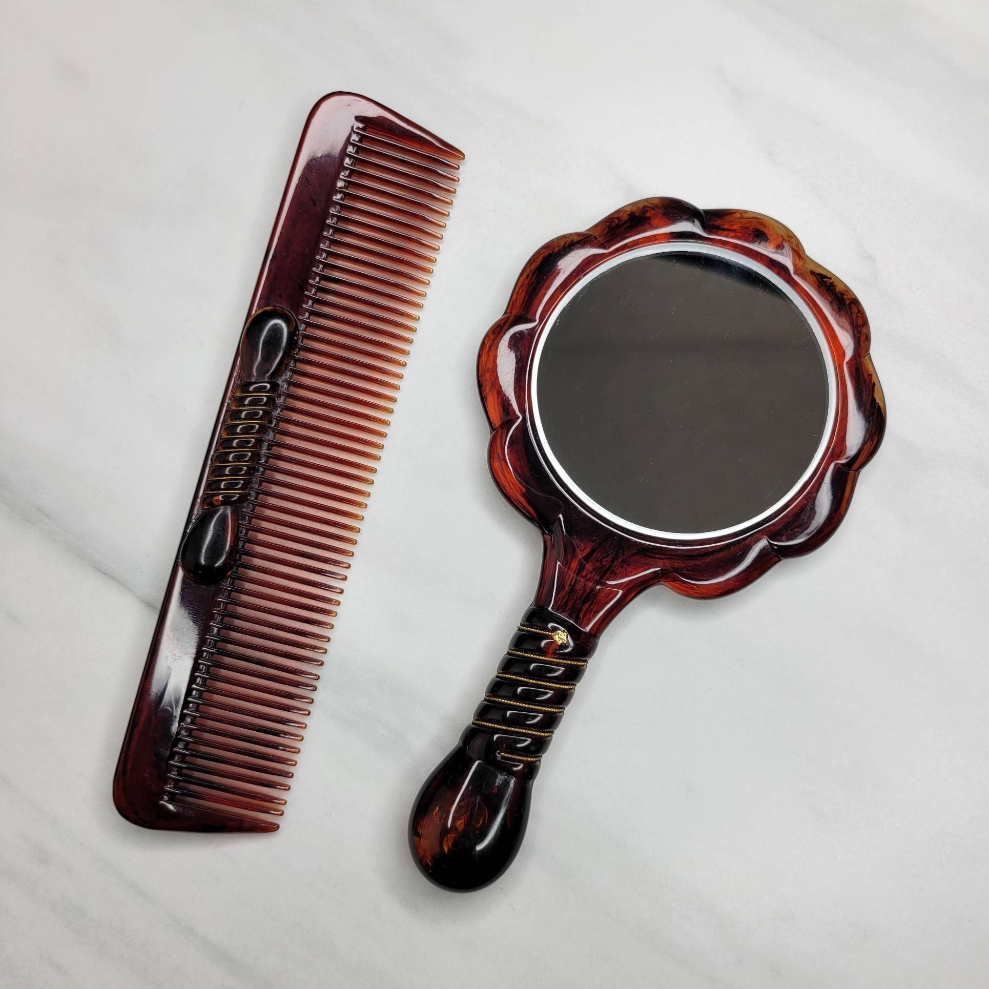Vintage Italian Bakelite Handheld Mirror and Comb Set Etsy