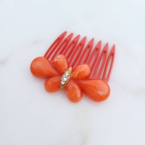 Italian Vintage Bakelite Flower Swarovski Crystals Hair Comb image 5