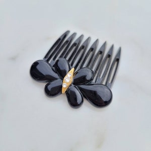 Italian Vintage Bakelite Flower Swarovski Crystals Hair Comb image 3