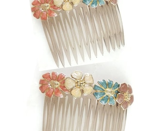 Vintage NOS 80s Side Hair Comb Marbled Colorful Fashion  display picture 2