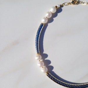 Sylvie Gabrielli Eros Pearl Necklace with Vintage Tube Beads, Freshwater Pearls, Handmade Women&#39;s Collar Necklace