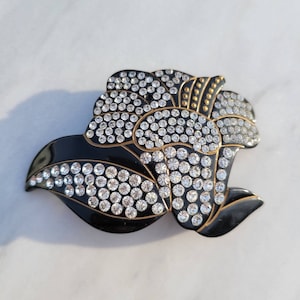 Vintage französische Felix Huchard Blumenförmige Strass Haarspange