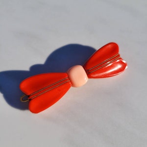 Italian Vintage Heart Shaped Bow Hair Barrette with Gold Rope Inlay, Women&#39;s Vintage Hair Barrette