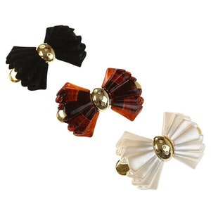 Vintage Italian Ruffled Bow Hair Barrette with Crystals