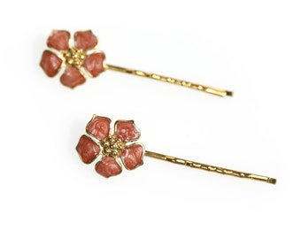 Vintage Enamel Flower Bobby Pins (Set Of Two)