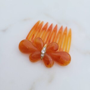 Italian Vintage Bakelite Flower Swarovski Crystals Hair Comb image 4