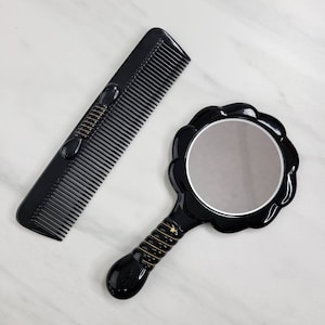 Vintage Italian Bakelite Handheld Mirror and Comb Set