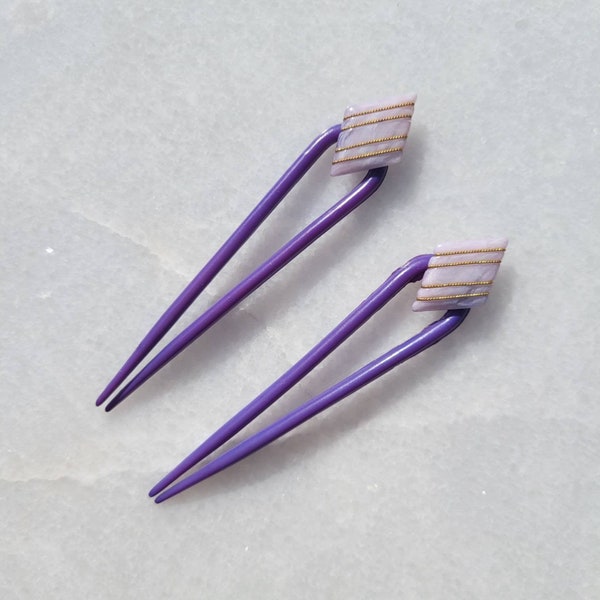 Vintage Italian Striped Diamond Wire Wrapped Hair Pins