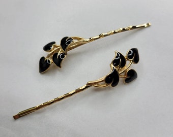 Vintage Enamel Leaf Bobby Pins (Set of Two)
