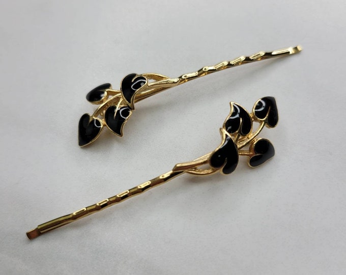 Vintage Enamel Leaf Bobby Pins (Set of Two)