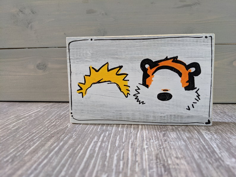 Farmhouse Calvin and Hobbes Minimalist Cartoon sign | Etsy