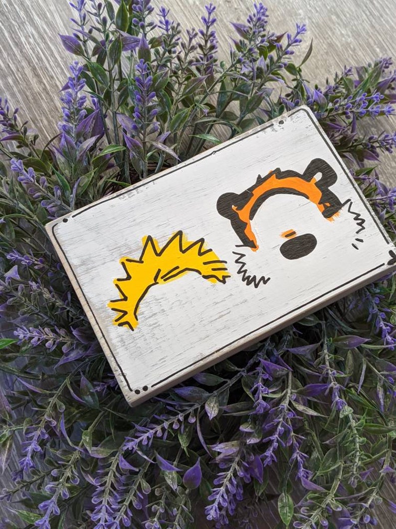 Farmhouse Calvin and Hobbes Minimalist Cartoon sign | Etsy