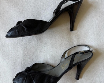 Vintage Bruno Magli Schwarze Leder Slingback Schuhe.