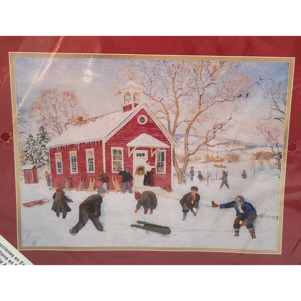 Vintage Needle Treasures Crewel Embroidery Kit Country School Winter Scene #00870 Needlework DIY Craft