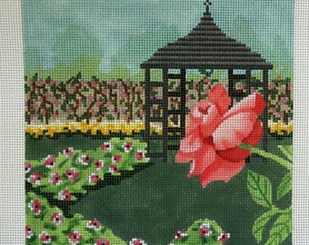 Handpainted Needlepoint Canvas Rose Garden Gazebo Trubey ROG01 8x8 13 Mesh