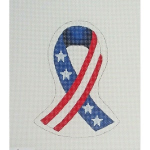 Handpainted Needlepoint Canvas Patriotic Ribbon Pepperberry PA-09 3.75x5 18 Mesh