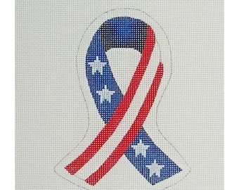 Handpainted Needlepoint Canvas Patriotic Ribbon Pepperberry PA-09 3.75x5 18 Mesh