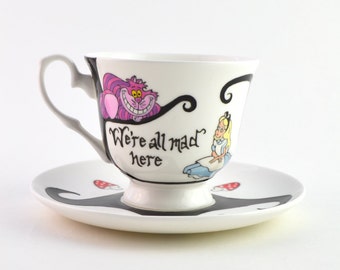 2 Vintage Porcelain Plates Home Decor Christmas Gift Disney Nursery Disney Movie SALE Recycled Alice in Wonderland We Are All Mad Here