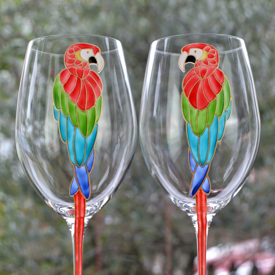 Parrot Wine Glasses Etsy