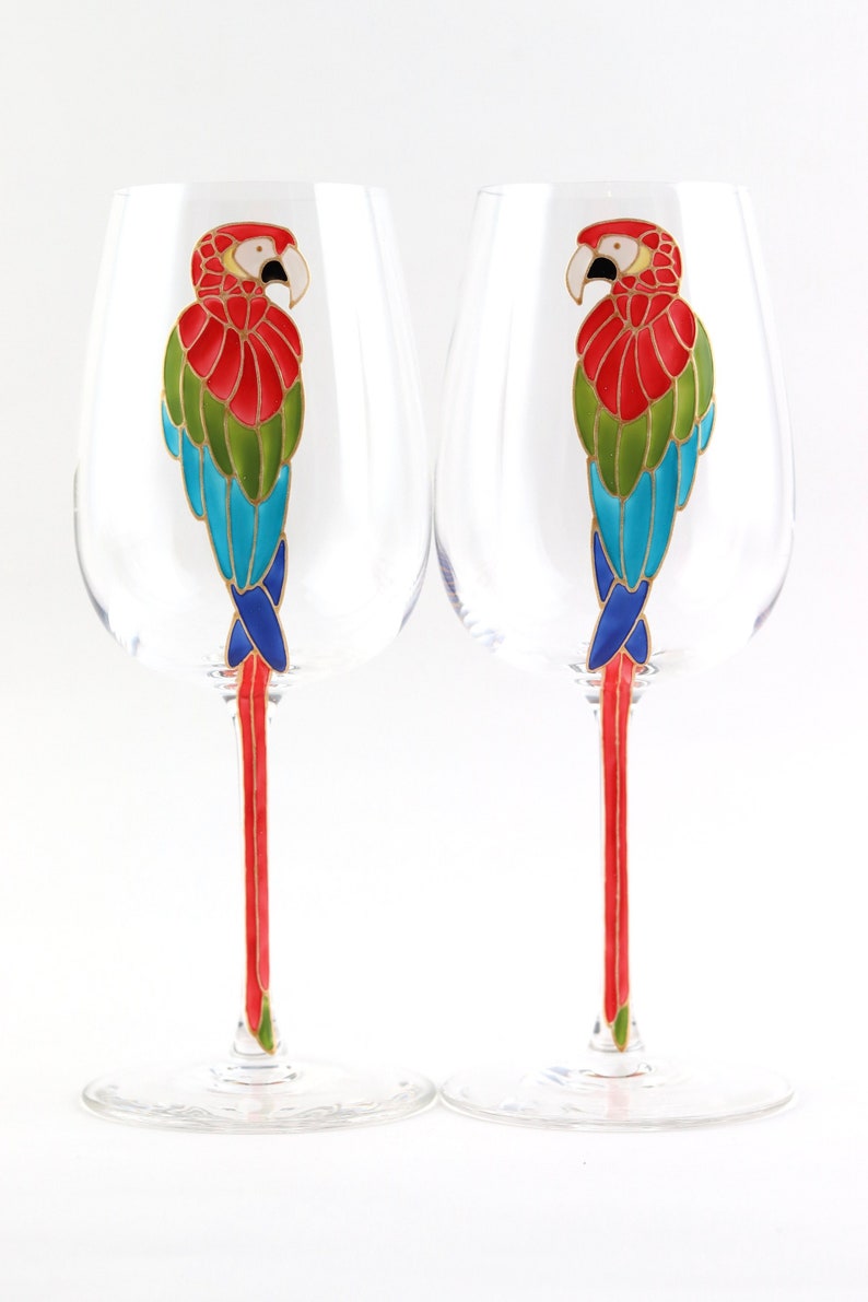 Parrot Wine Glasses Etsy