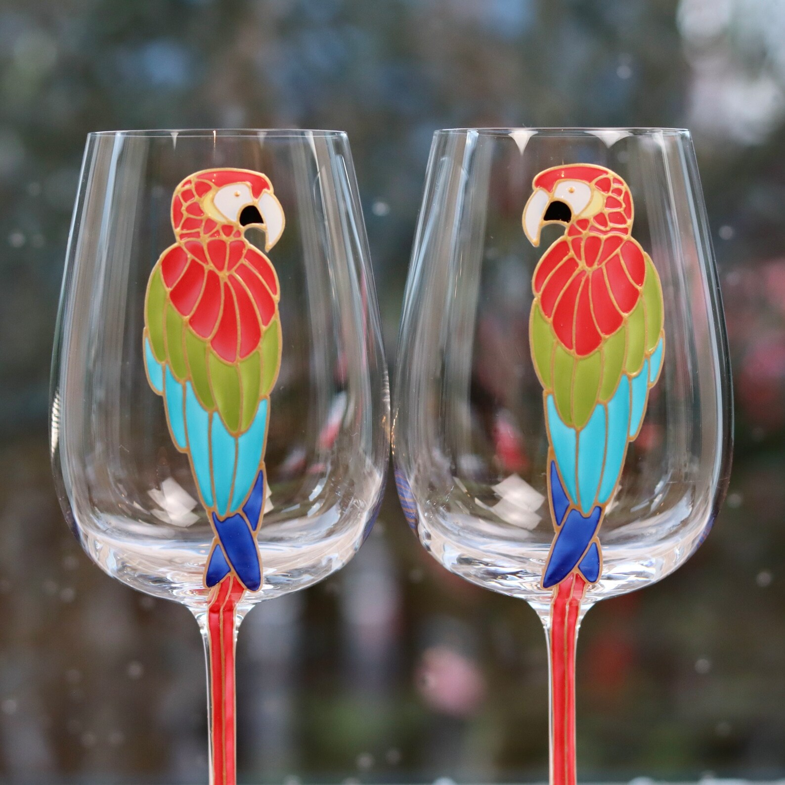 Parrot Wine Glasses Etsy