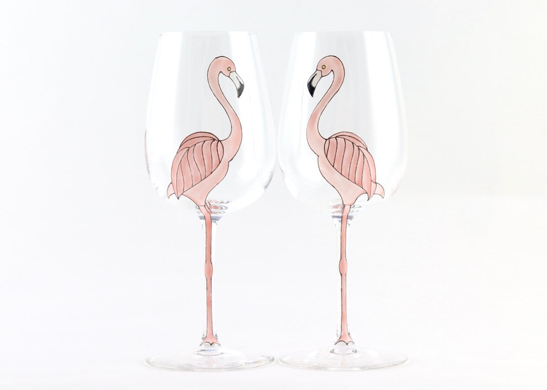 Flamingo Crystal Wine Glass - Etsy