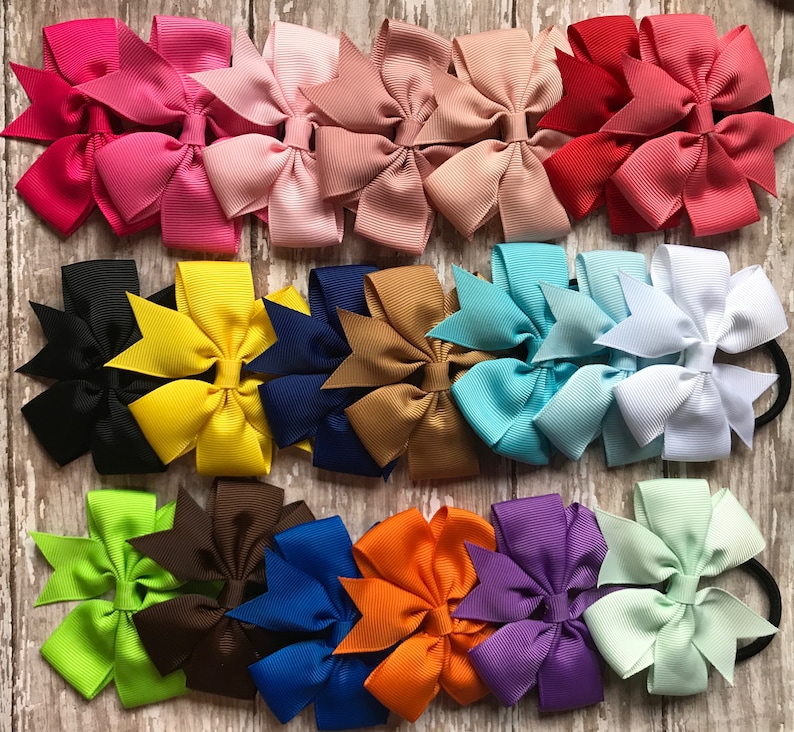 MANY COLORS- Adorable Bow hair ties- Ponytail elastic- For all ages Toddler, Girls, Children, Womens