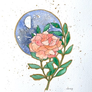 Original Watercolor Painting,Botanical Wall Art, Celestial Art, 8X10