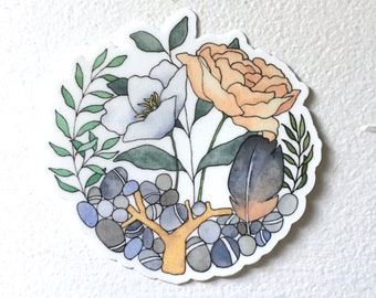 Botanical Watercolor Illustration Vinyl Sticker, 3X3 inches