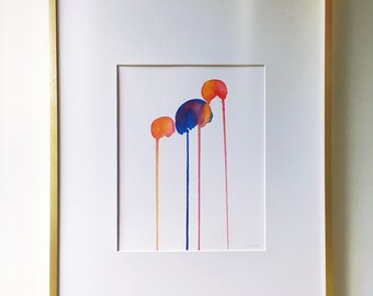 Jellyfish Watercolor Print, Gouache 8x10 signed print, abstract, minimalist