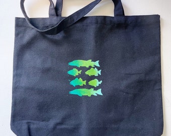 Hand painted Tote Bag, Maine Lake Fish, Reusable bag