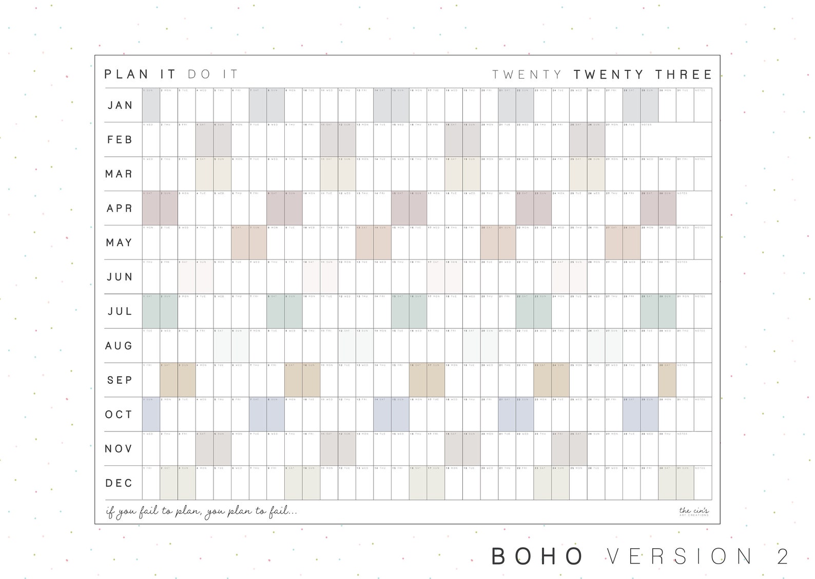 DIGITAL DOWNLOAD 2023 Printable Calendar up to 50 X 38, PDF Instant